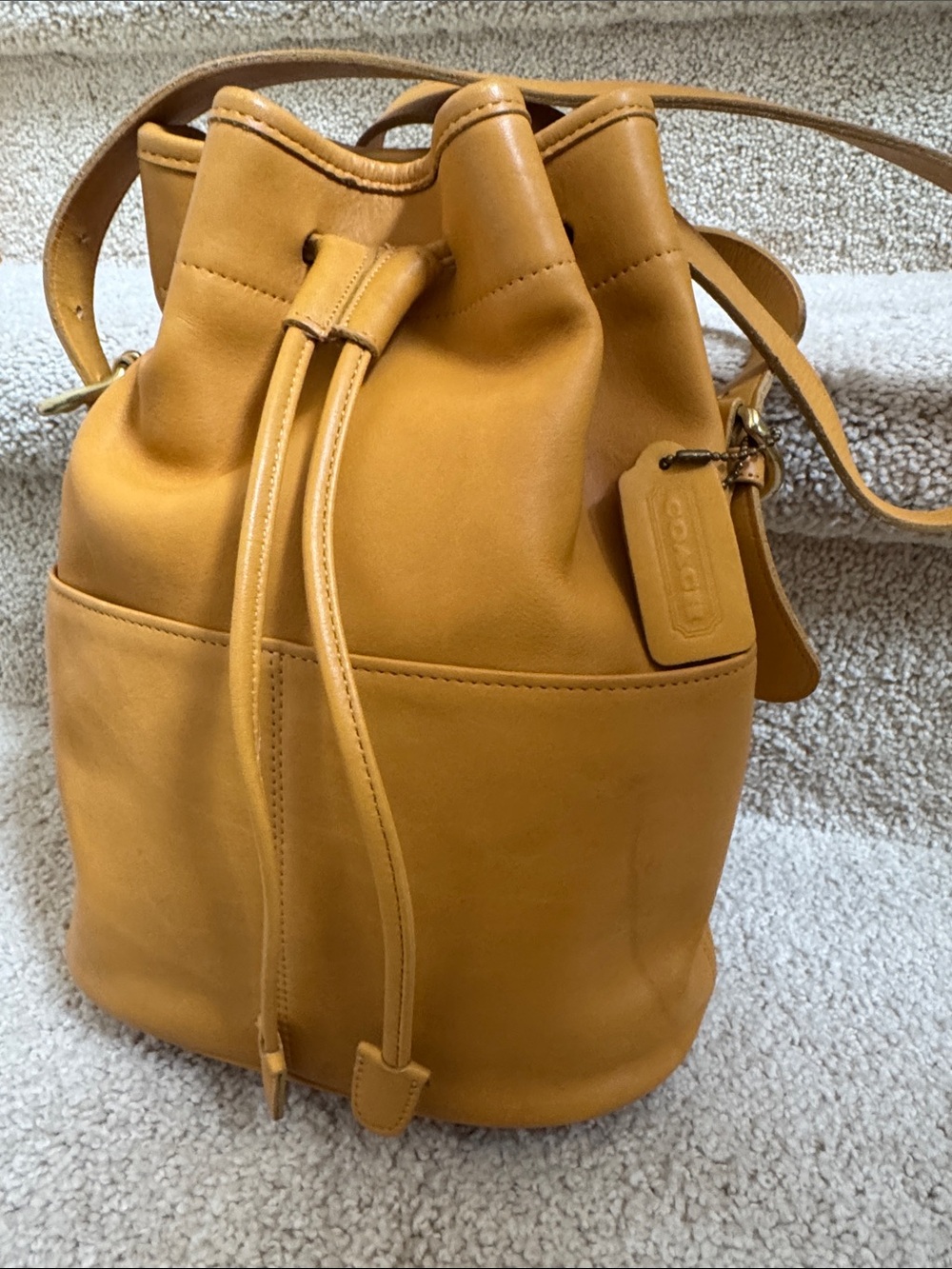 Leather Bucket Bag in Mustard Yellow